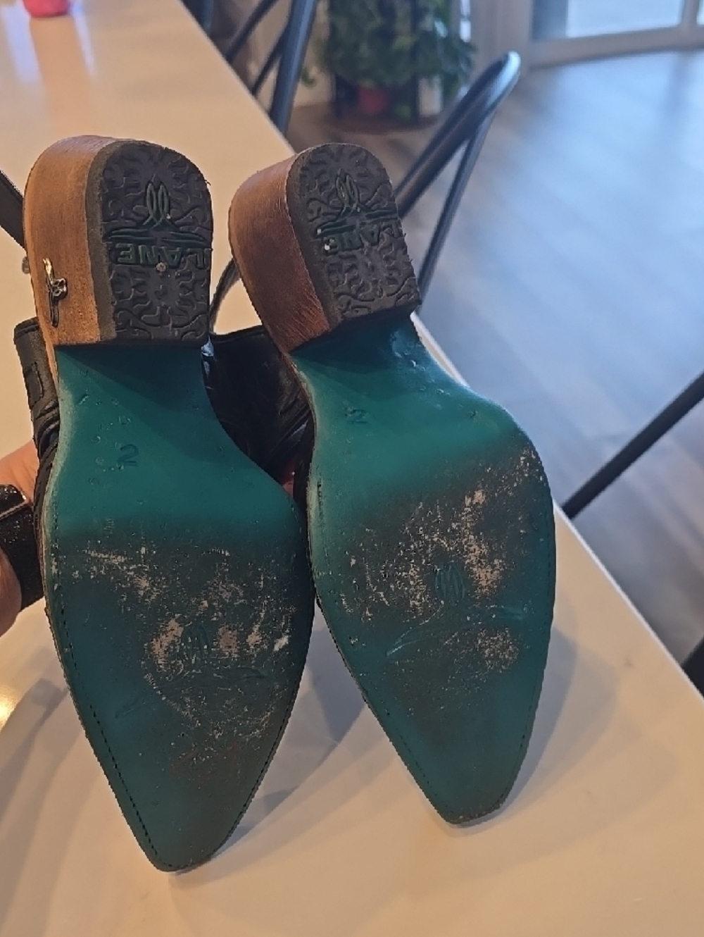 Embroidered Cutout Black Slingback Heels - Picture 6 of 9